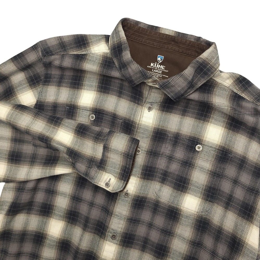 Kuhl Law Flannel Shirt Mens L Gray Plaid Long Sleeve Button Up Casual Outdoor
